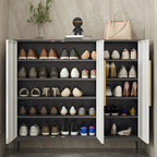 Adjustable White-Gray Metal Hallway Shoe Storage Cabinet