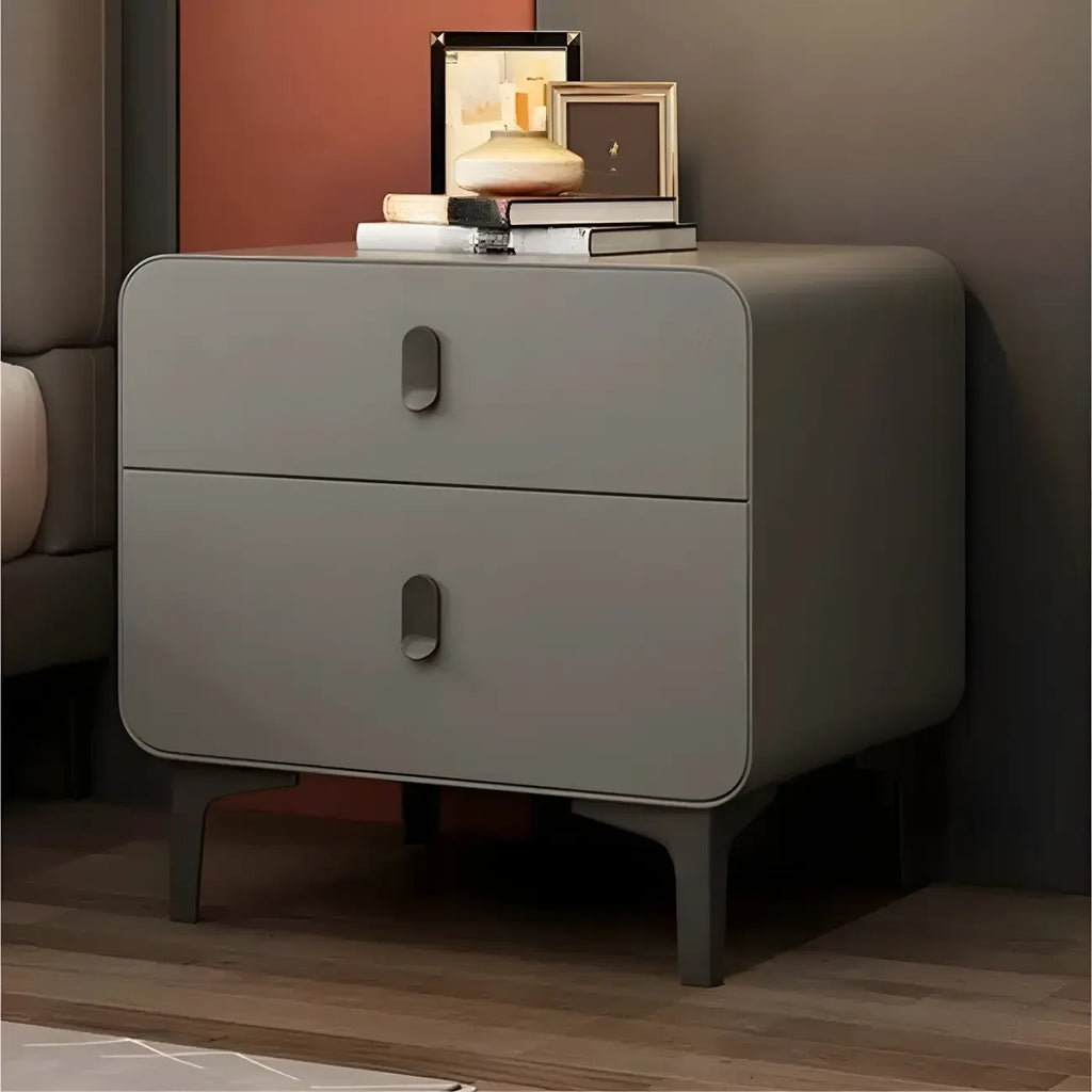 Freestanding Leather Arched Edge White Nightstand with Drawers