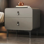 Freestanding Leather Arched Edge White Nightstand with Drawers
