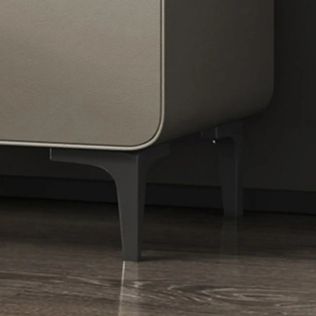 Freestanding Leather Arched Edge White Nightstand with Drawers
