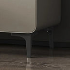 Freestanding Leather Arched Edge White Nightstand with Drawers