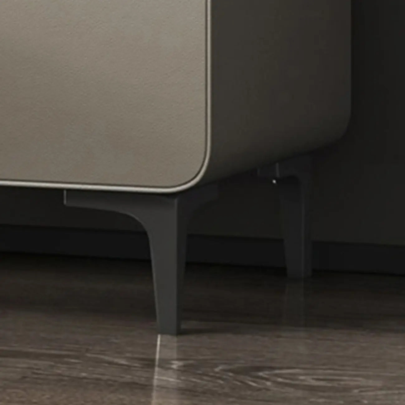 Freestanding Leather Arched Edge White Nightstand with Drawers