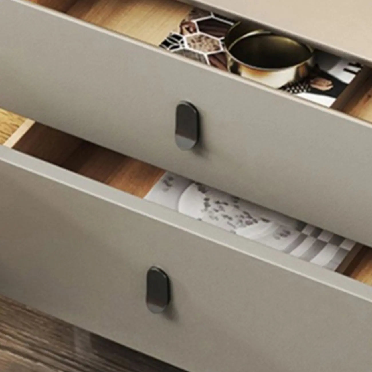 Freestanding Leather Arched Edge White Nightstand with Drawers