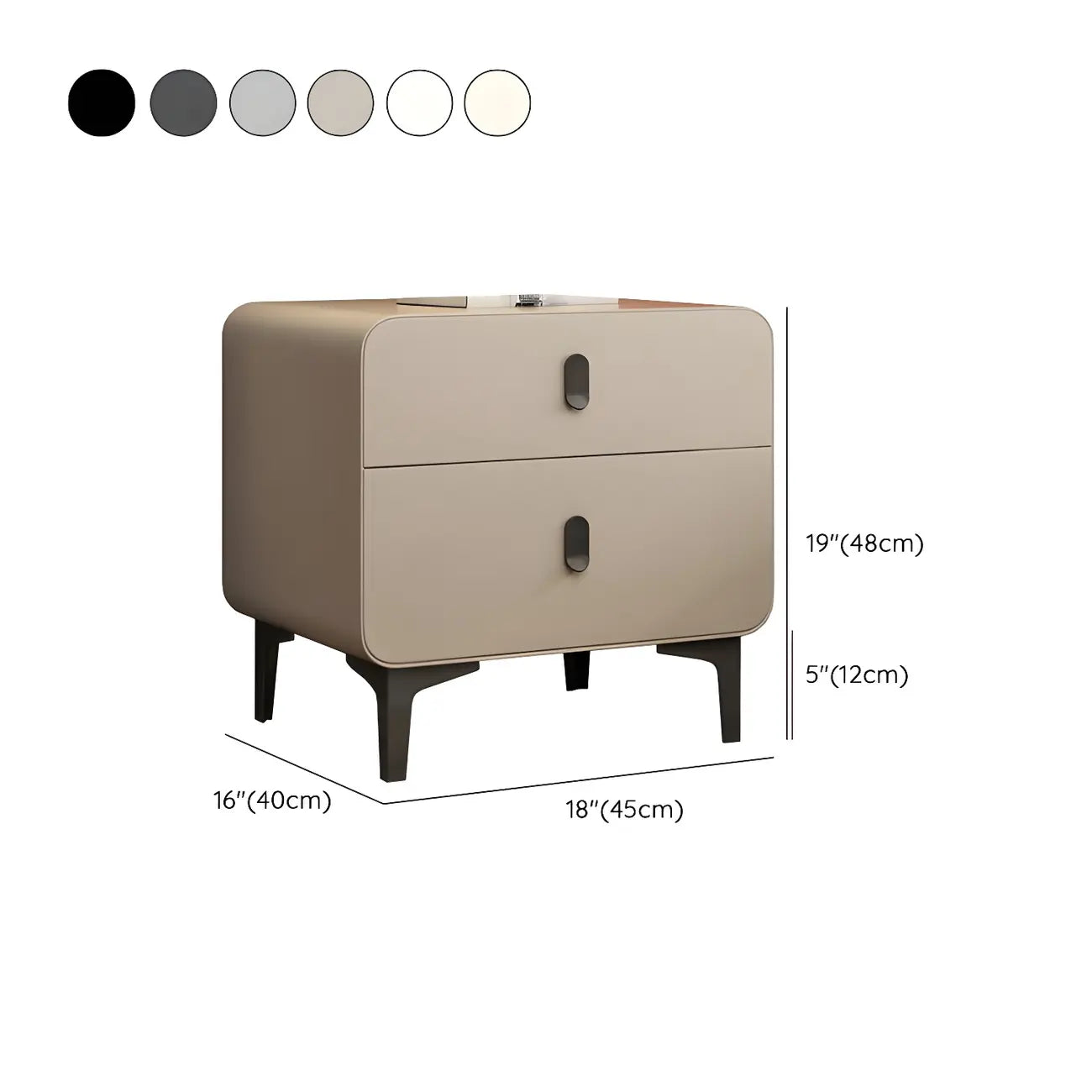 Freestanding Leather Arched Edge White Nightstand with Drawers