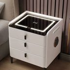 Narrow 3-Drawers Glass Top Wooden Nightstand with Light