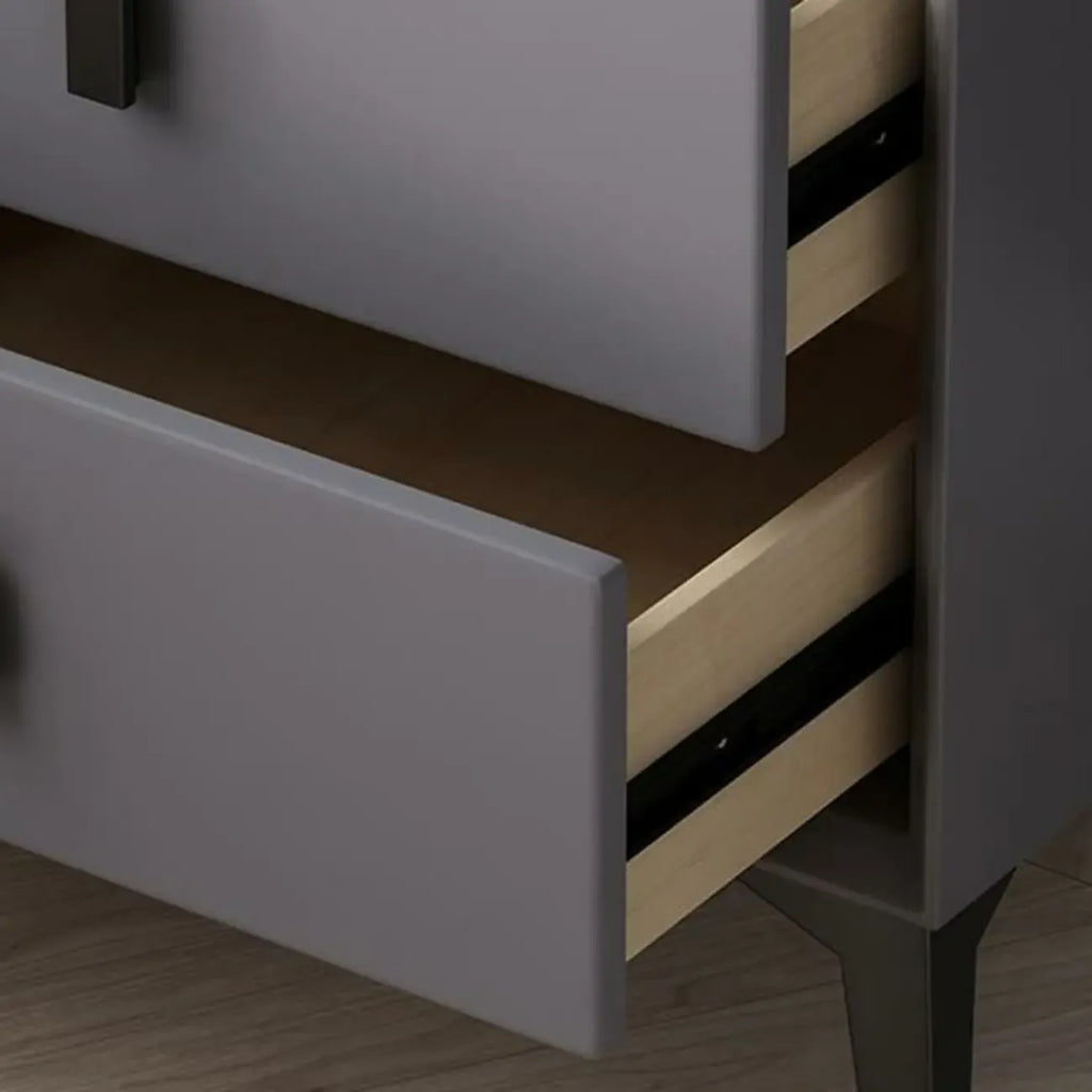 Narrow 3-Drawers Glass Top Wooden Nightstand with Light