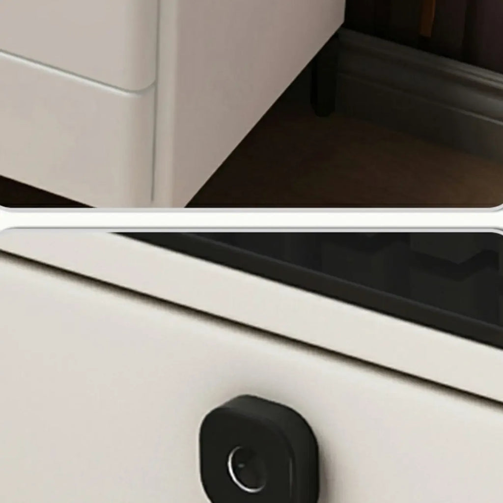 Narrow 3-Drawers Glass Top Wooden Nightstand with Light