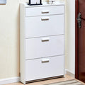 Narrow Wall-Mounted White Shoe Cabinet with Drawers