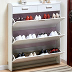 Narrow Wall-Mounted White Shoe Cabinet with Drawers