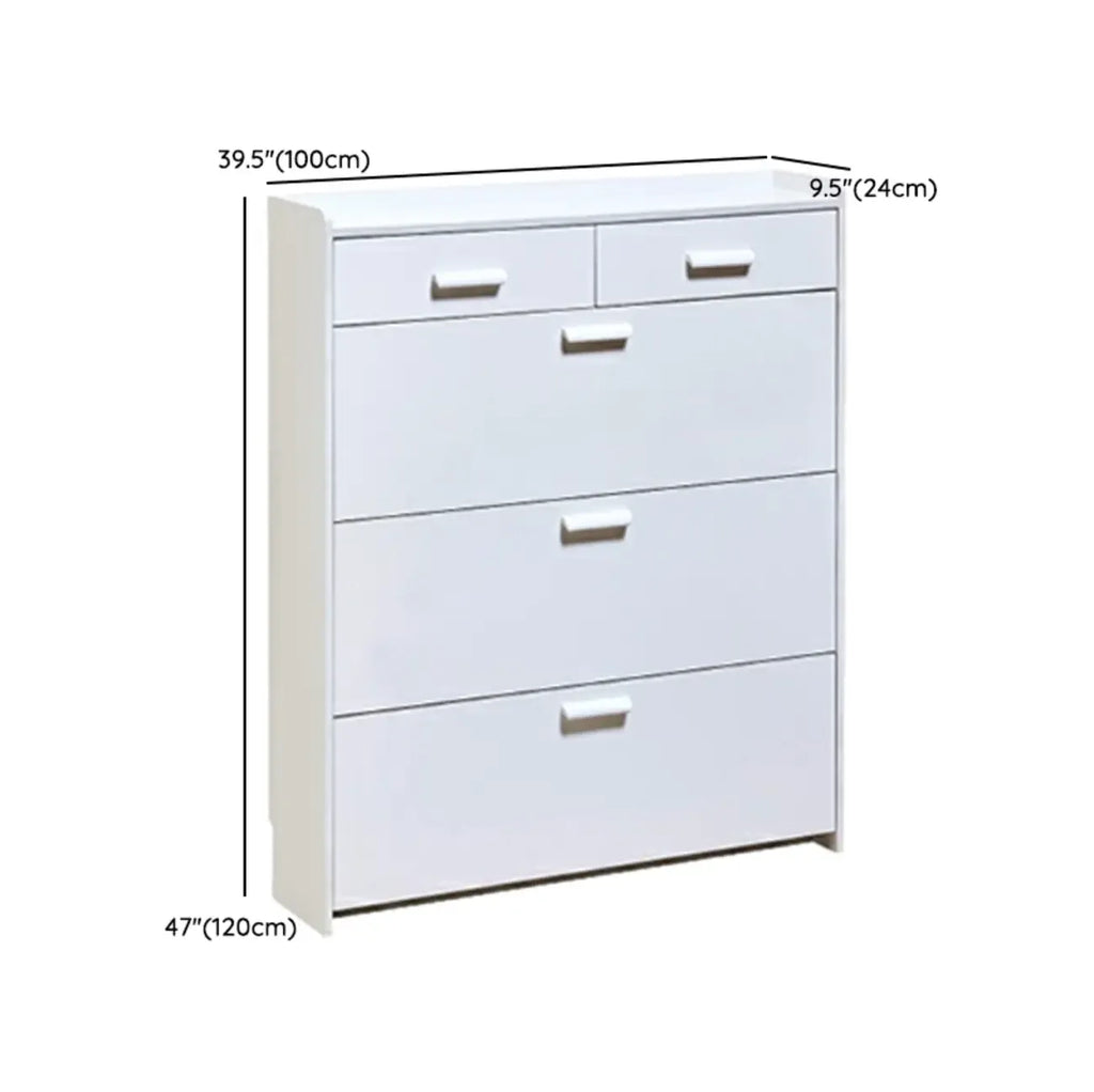 Narrow Wall-Mounted White Shoe Cabinet with Drawers