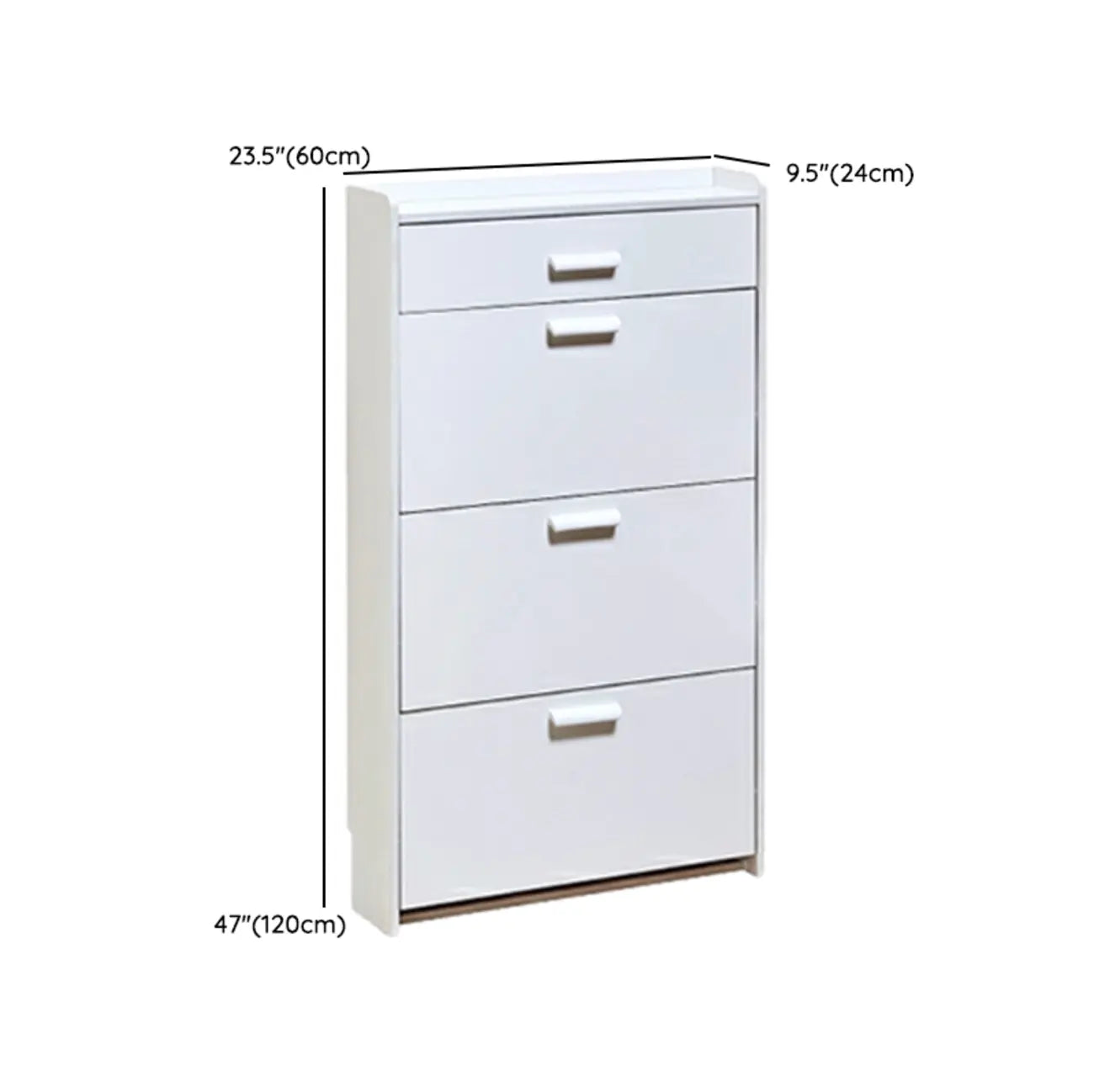 Narrow Wall-Mounted White Shoe Cabinet with Drawers