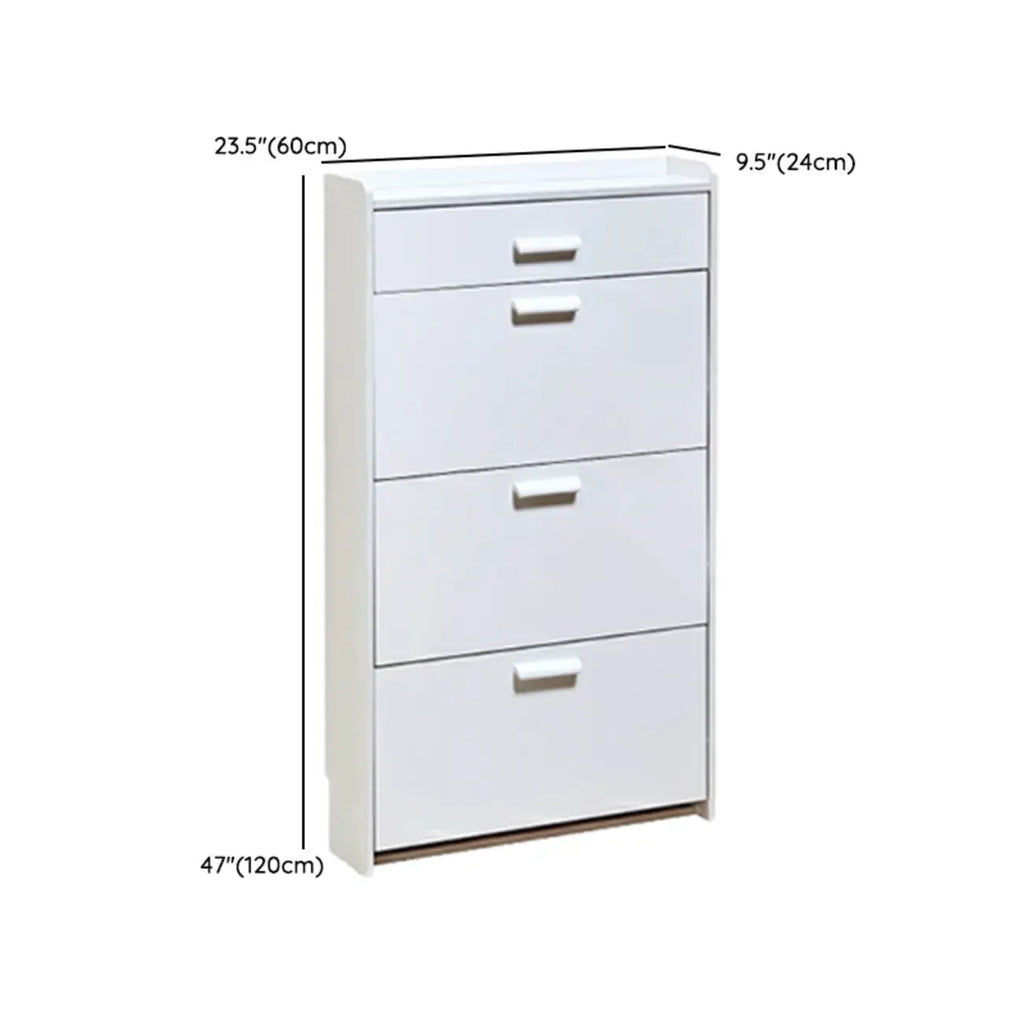 Narrow Wall-Mounted White Shoe Cabinet with Drawers