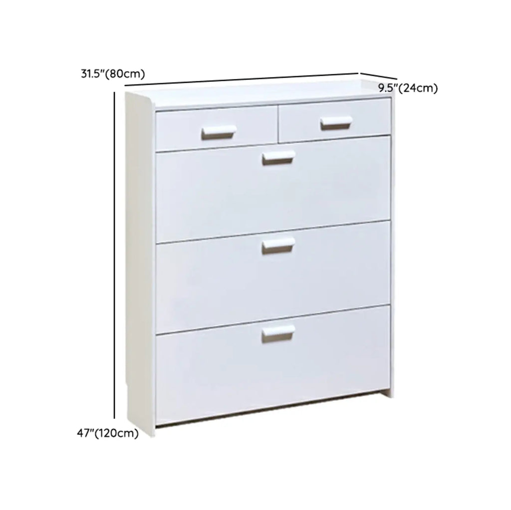 Narrow Wall-Mounted White Shoe Cabinet with Drawers