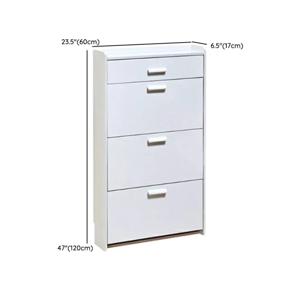 Narrow Wall-Mounted White Shoe Cabinet with Drawers