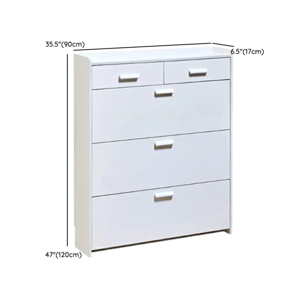 Narrow Wall-Mounted White Shoe Cabinet with Drawers