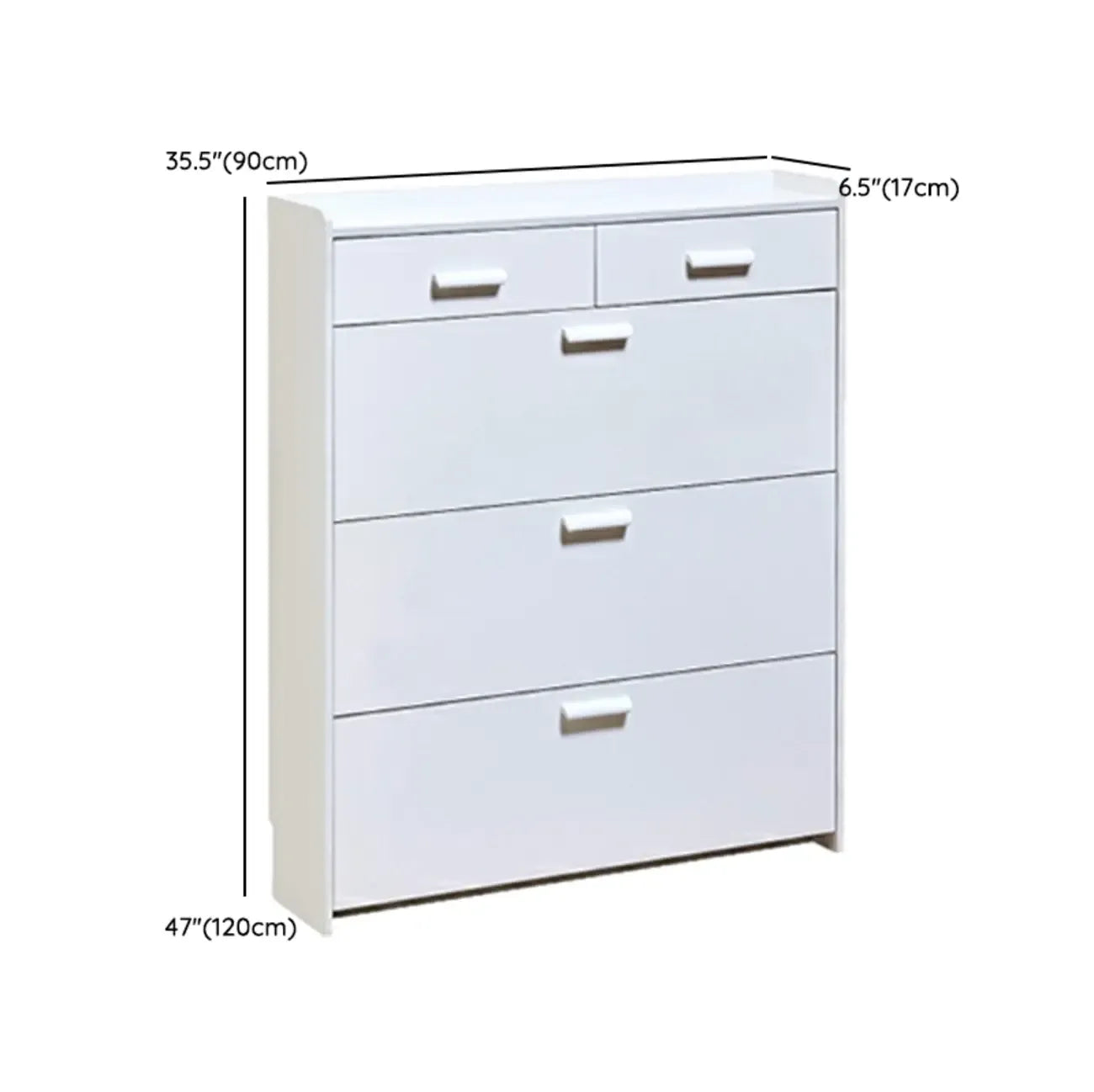 Narrow Wall-Mounted White Shoe Cabinet with Drawers