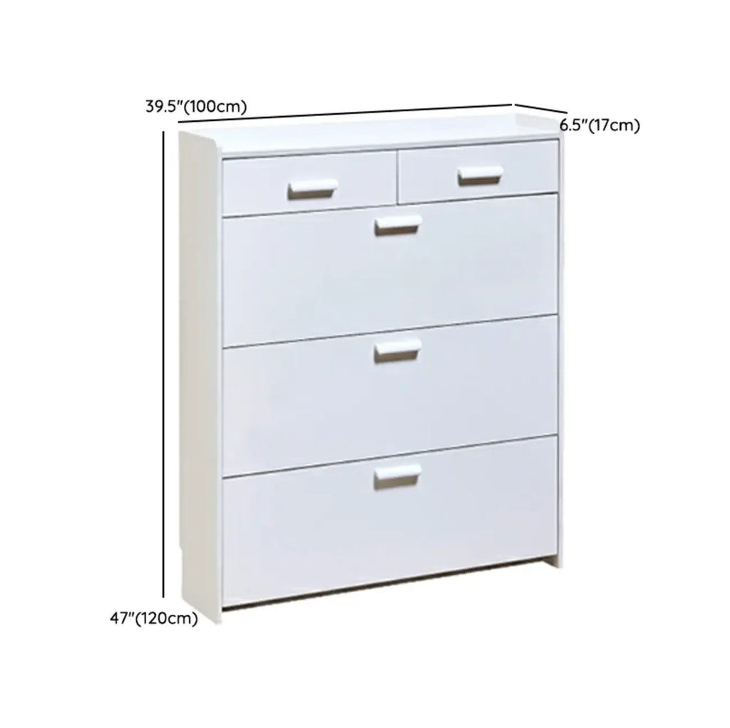 Narrow Wall-Mounted White Shoe Cabinet with Drawers