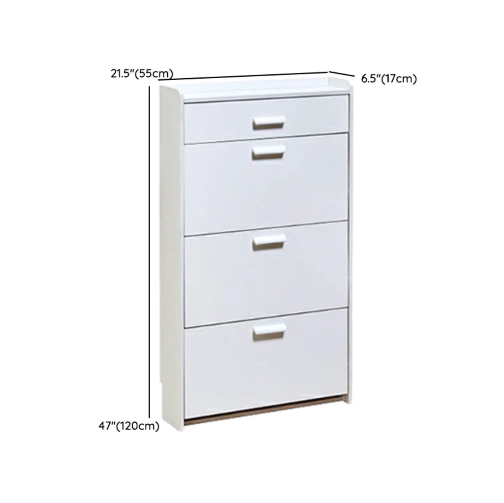 Narrow Wall-Mounted White Shoe Cabinet with Drawers