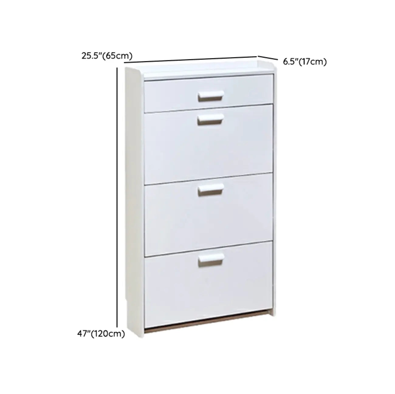 Narrow Wall-Mounted White Shoe Cabinet with Drawers