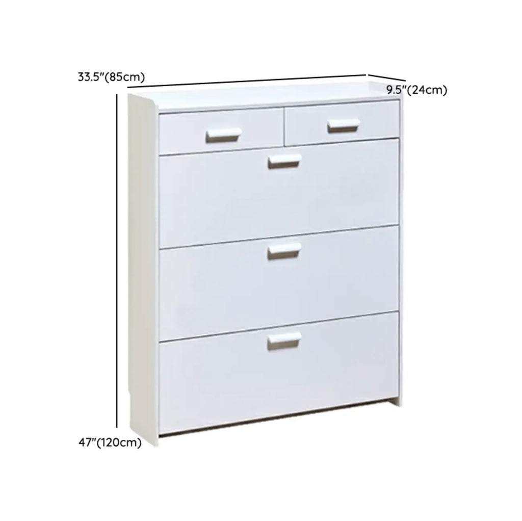 Narrow Wall-Mounted White Shoe Cabinet with Drawers