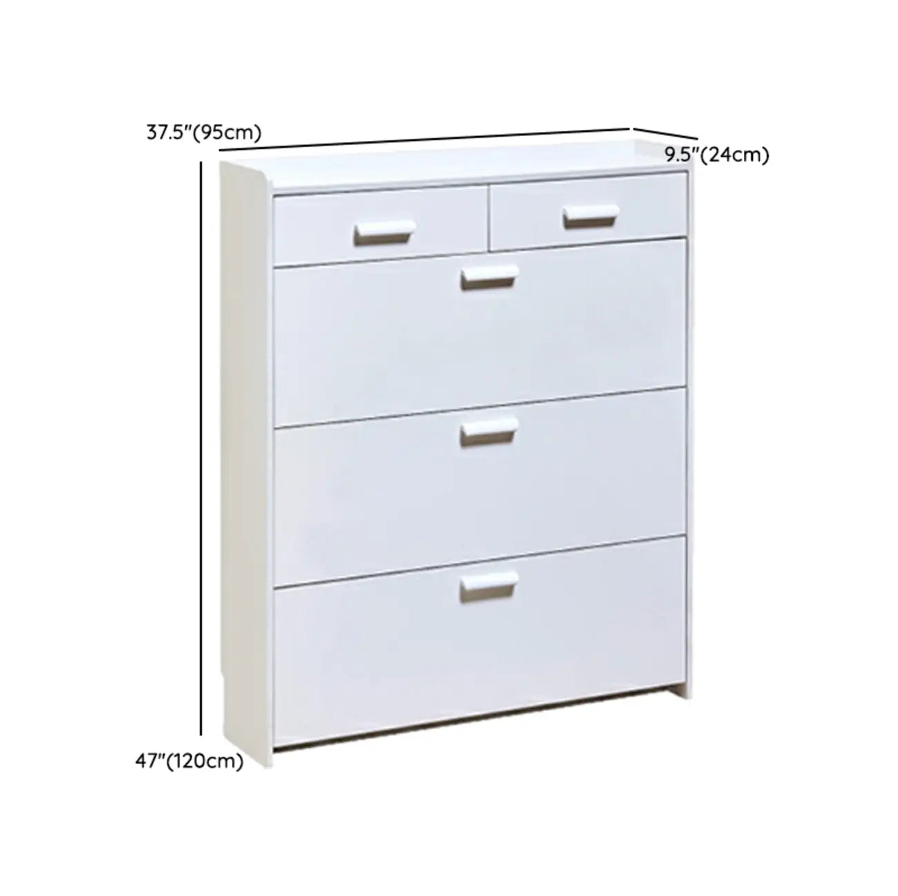 Narrow Wall-Mounted White Shoe Cabinet with Drawers