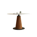 Scandinavian White Stone Brown Wood Round Dining Table