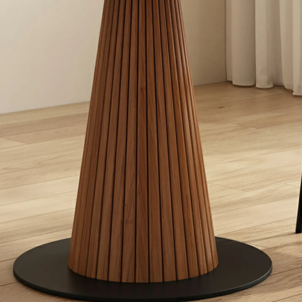 Scandinavian White Stone Brown Wood Round Dining Table