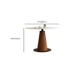 Scandinavian White Stone Brown Wood Round Dining Table
