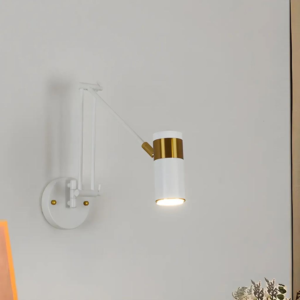 Minimalist White Swing Arm Wall Light for Bedside Reading