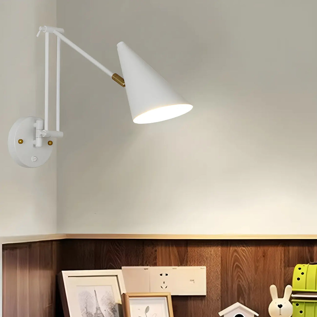 Minimalist White Swing Arm Wall Light for Bedside Reading