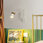 Minimalist White Swing Arm Wall Light for Bedside Reading
