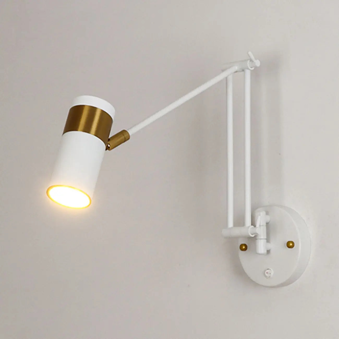 Minimalist White Swing Arm Wall Light for Bedside Reading