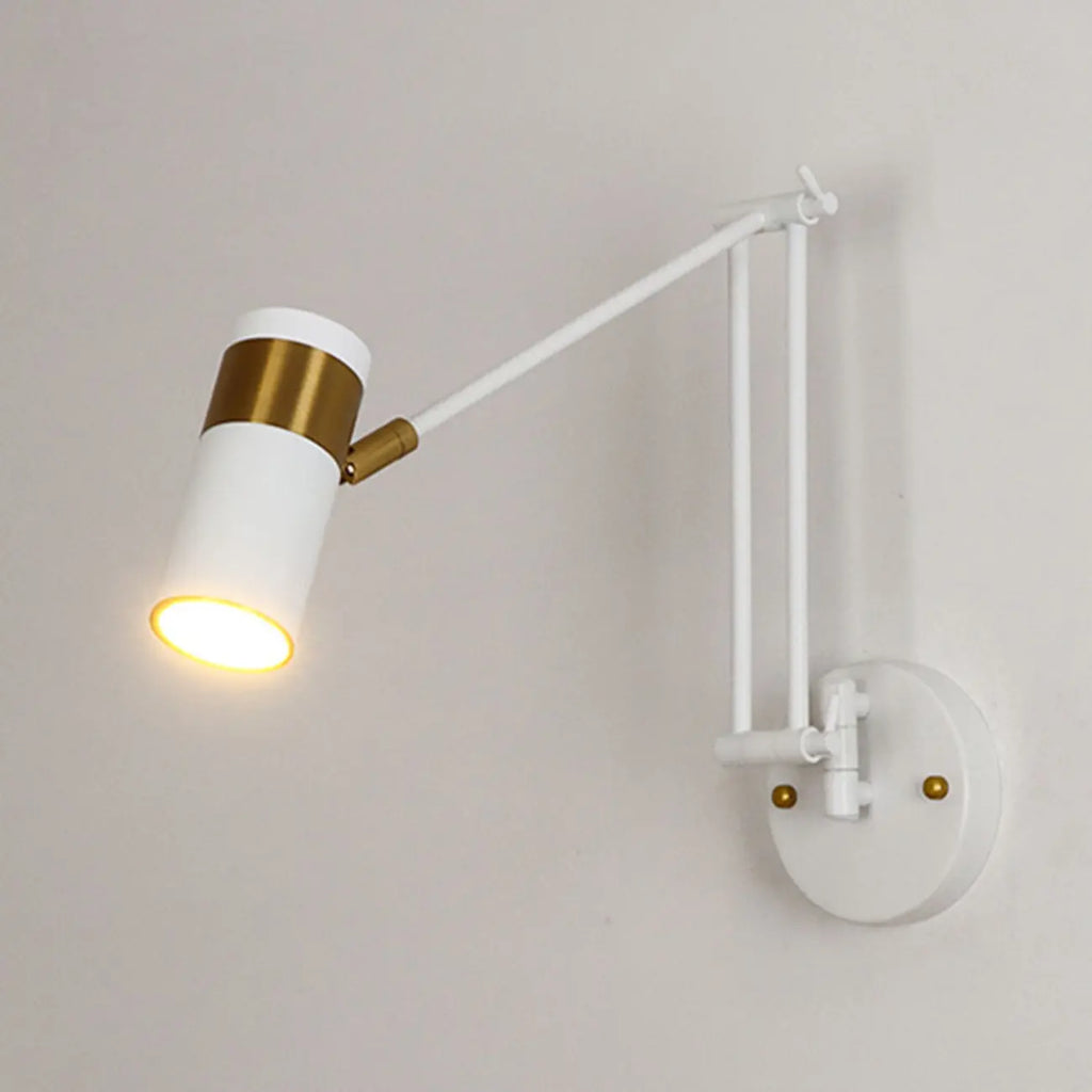Minimalist White Swing Arm Wall Light for Bedside Reading