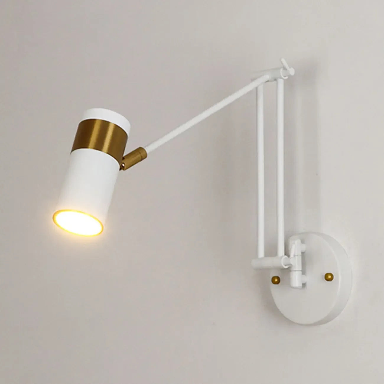 Minimalist White Swing Arm Wall Light for Bedside Reading