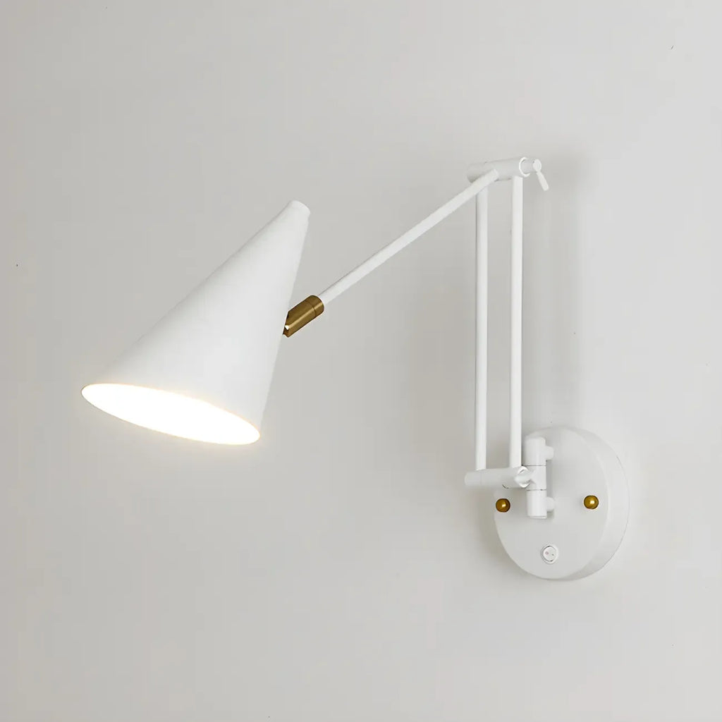 Minimalist White Swing Arm Wall Light for Bedside Reading