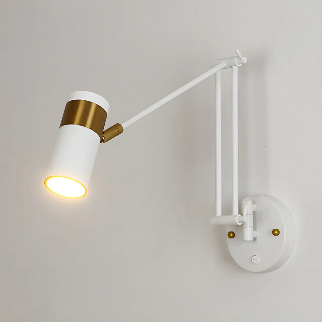 Minimalist White Swing Arm Wall Light for Bedside Reading