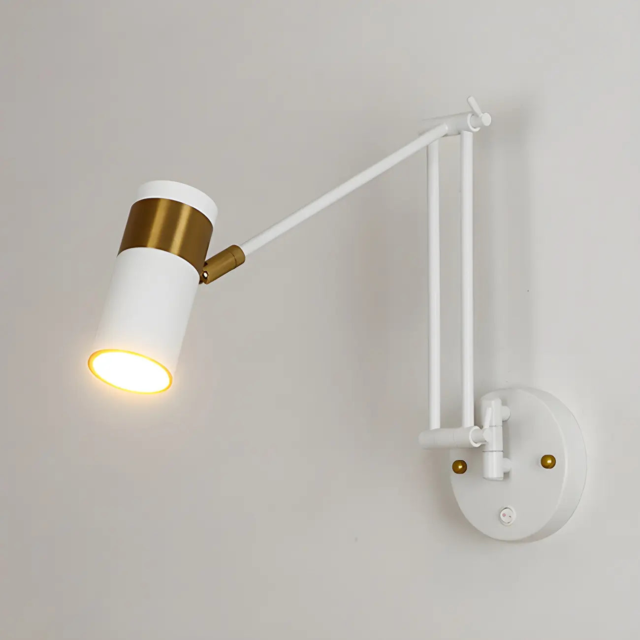 Minimalist White Swing Arm Wall Light for Bedside Reading