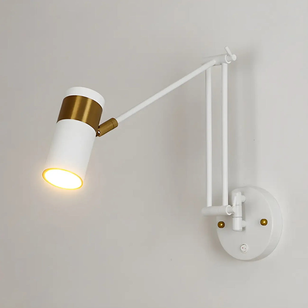 Minimalist White Swing Arm Wall Light for Bedside Reading