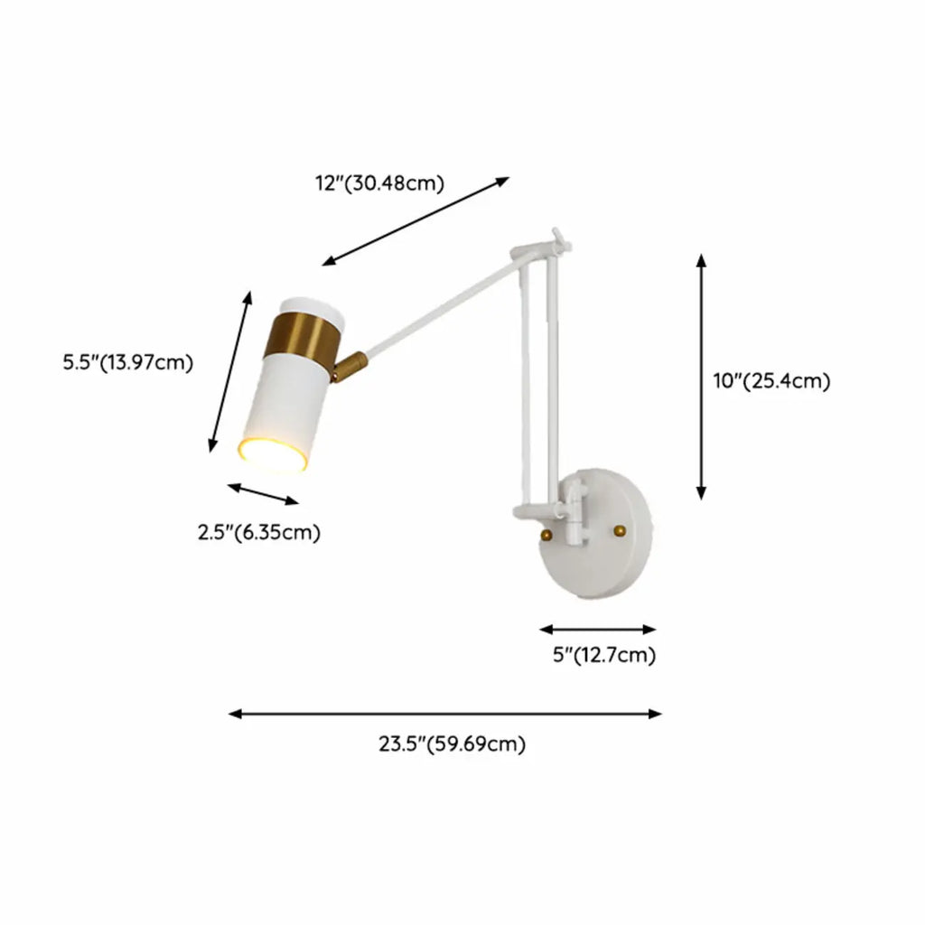 Minimalist White Swing Arm Wall Light for Bedside Reading