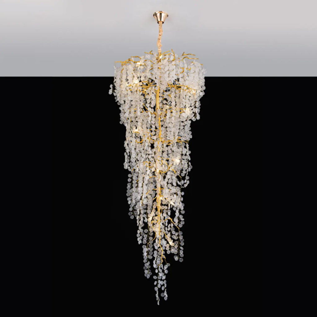 Elegant Gold Crystal Downfall Cascading Stairwell Chandelier