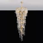 Elegant Gold Crystal Downfall Cascading Stairwell Chandelier