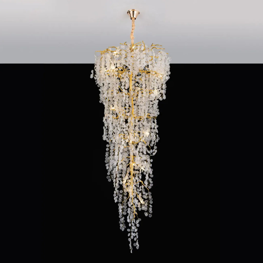 Elegant Gold Crystal Downfall Cascading Stairwell Chandelier
