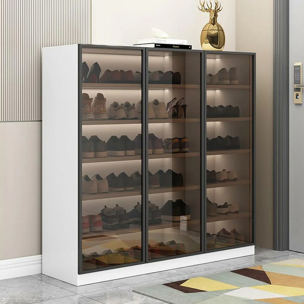 Glam Grey/White Shoe Cabinet with Glass Doors