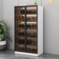 Glam Grey/White Shoe Cabinet with Glass Doors