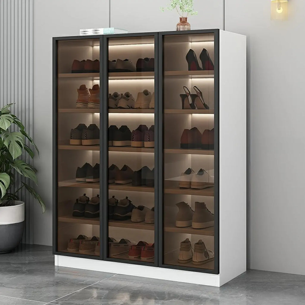 Glam Grey/White Shoe Cabinet with Glass Doors