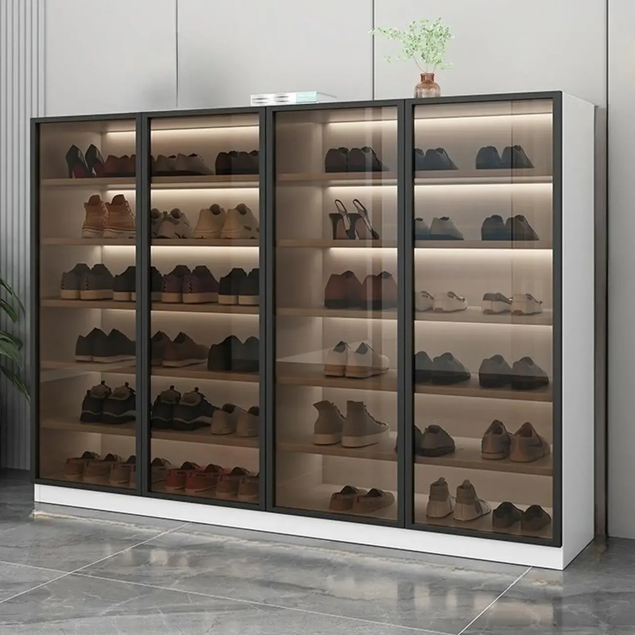 Glam Grey/White Shoe Cabinet with Glass Doors