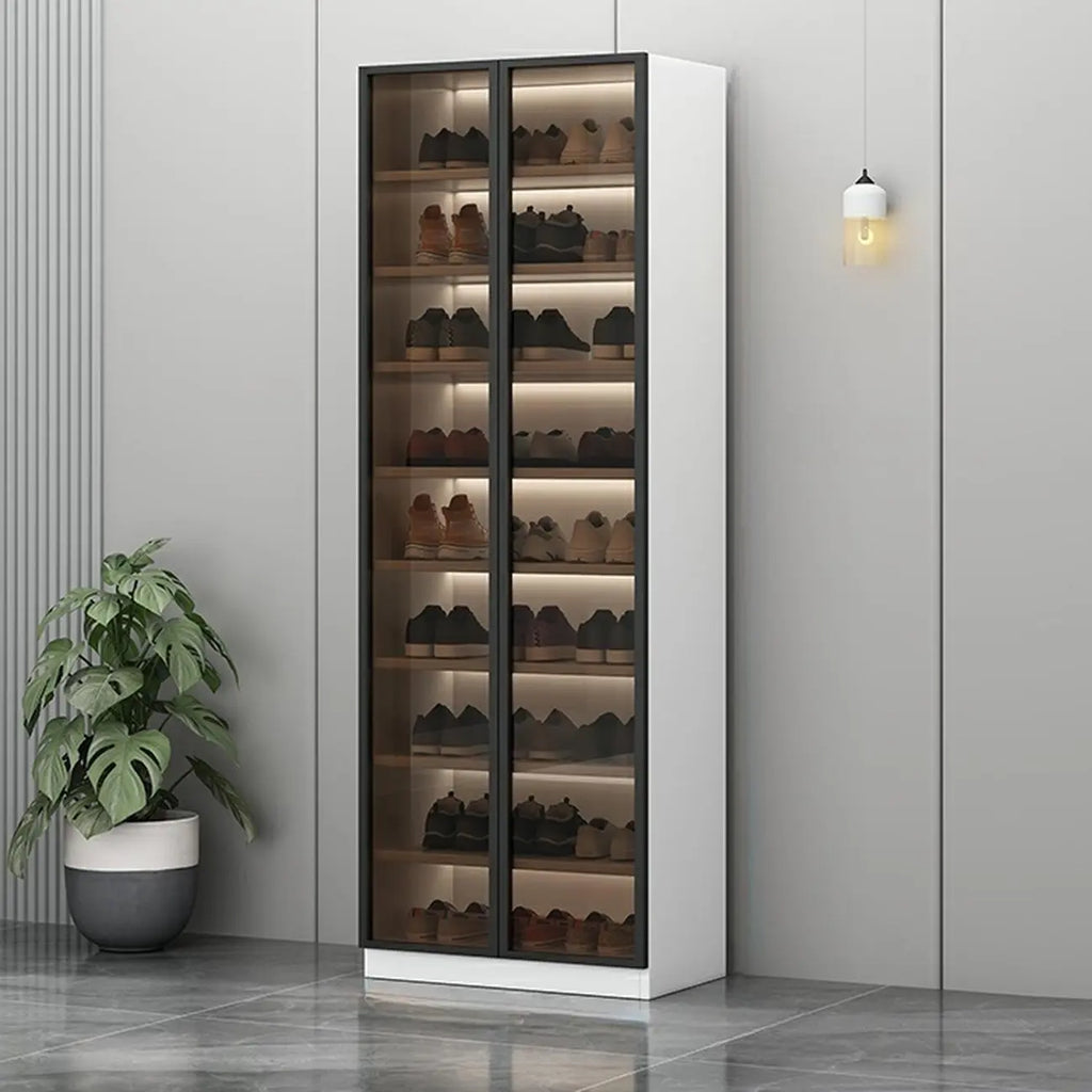 Glam Grey/White Shoe Cabinet with Glass Doors