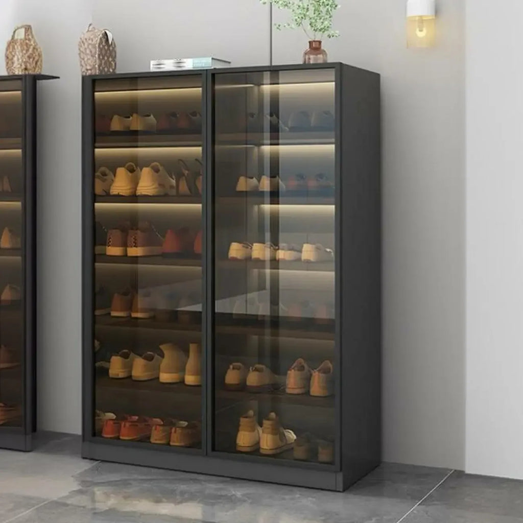 Glam Grey/White Shoe Cabinet with Glass Doors