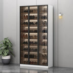 Glam Grey/White Shoe Cabinet with Glass Doors