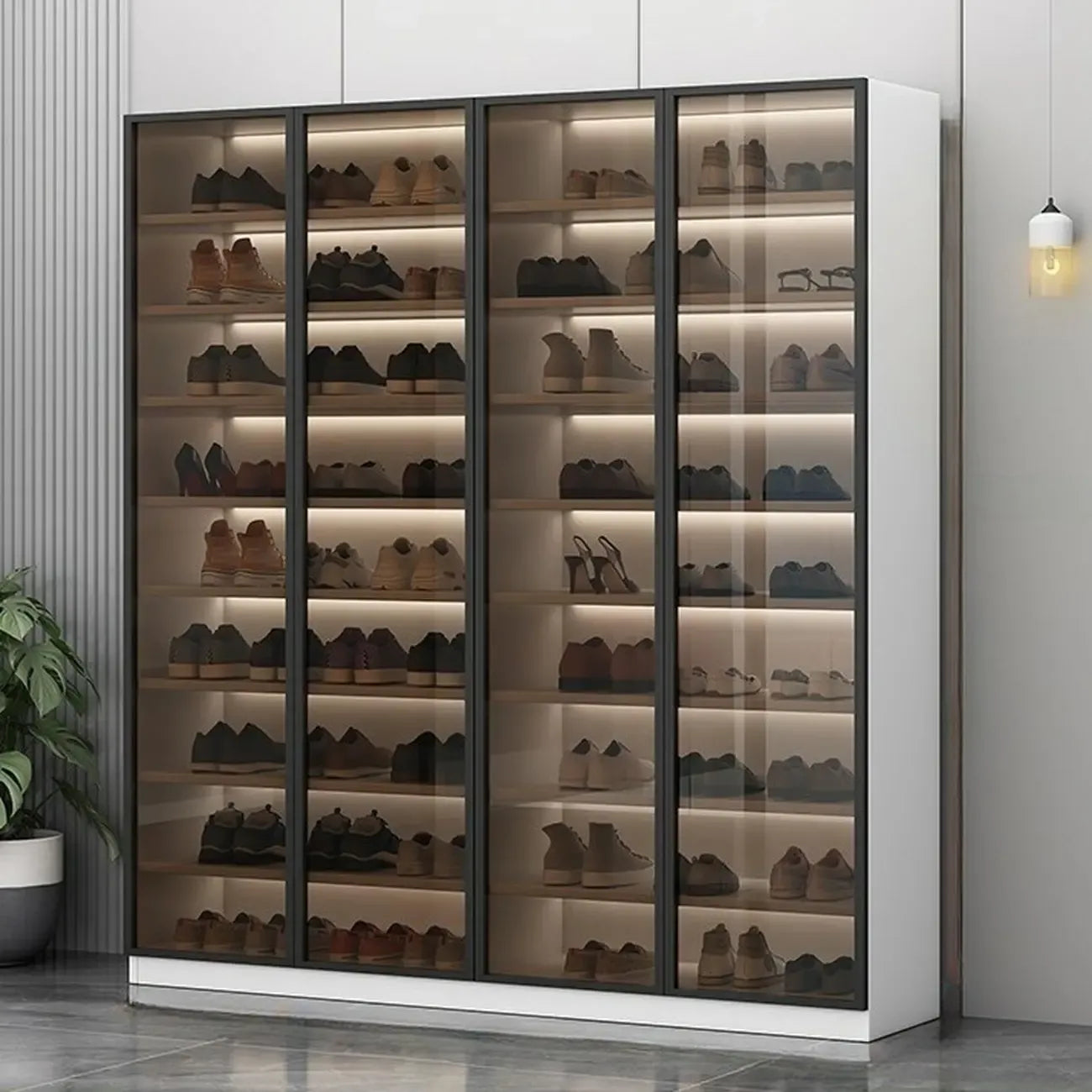 Glam Grey/White Shoe Cabinet with Glass Doors